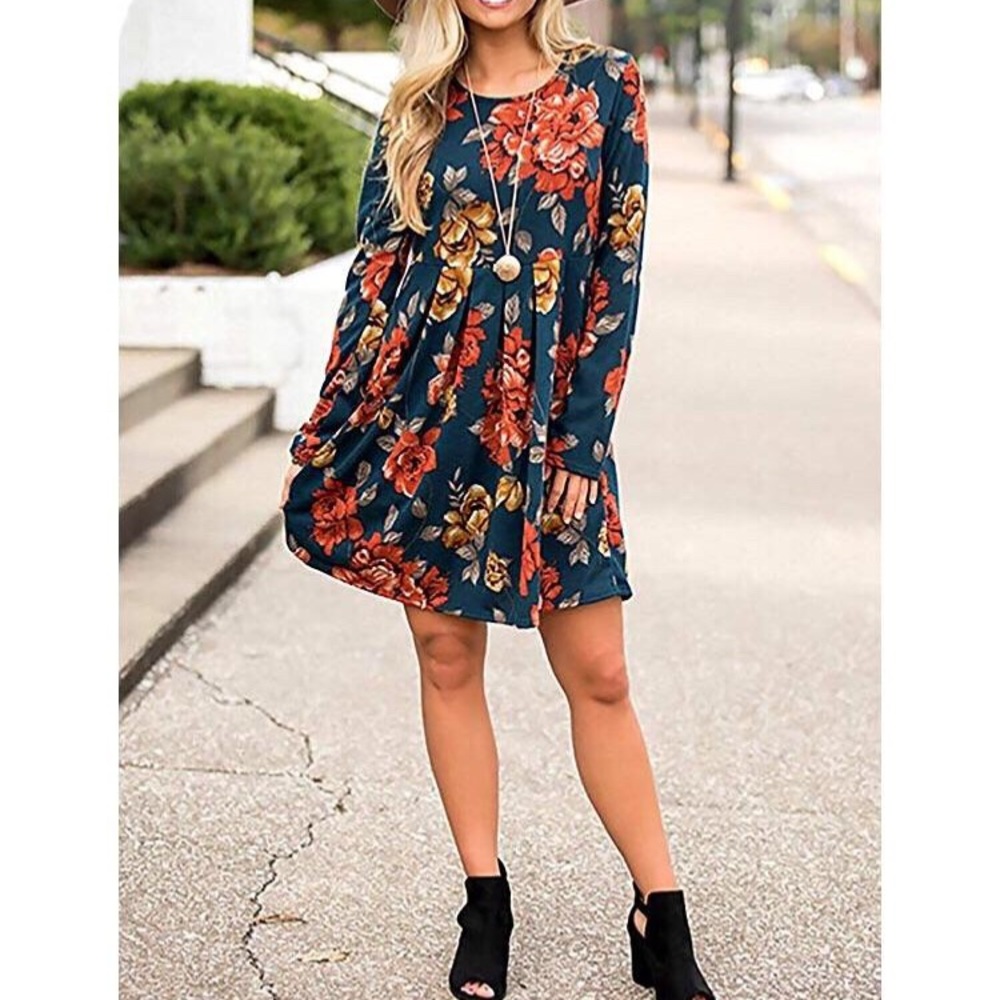 Kayden Blue Long sleeve Floral Tunic - Picture 2 of 3